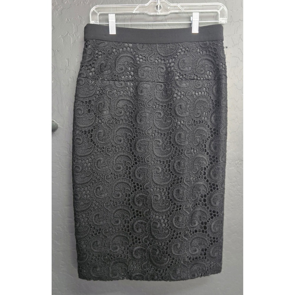 Worth Black Lace‎ Front Pencil Skirt Wool Blend Exposed Zipper Size 6